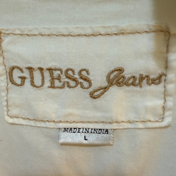 Vintage Guess Jeans White Snap Button Up Embroidered Cross Design moto goth - Picture 8 of 14